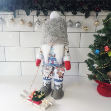 Grey Xmas print gnome with sleigh